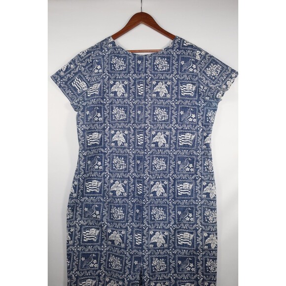 Vintage Reyn Spooner Hawaiian Dress w/  Sandals Blue White Floral Kaftan Size XL - Picture 7 of 7